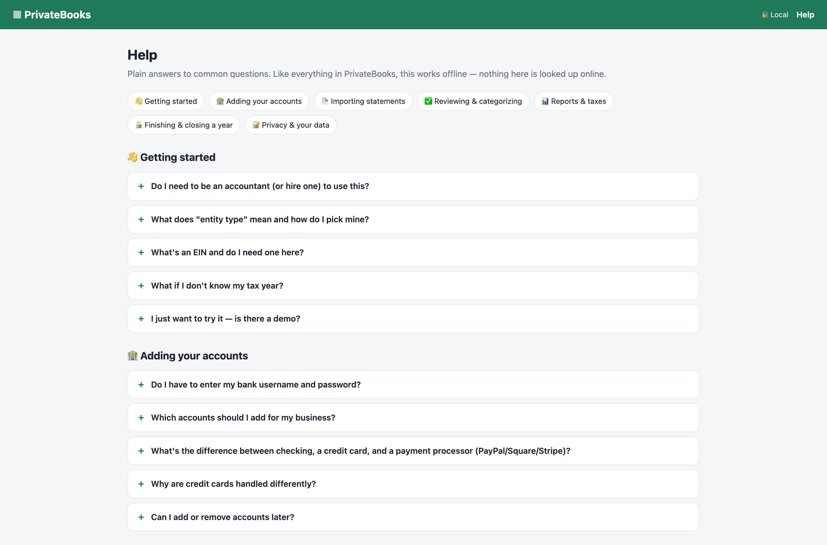 Help and FAQ page